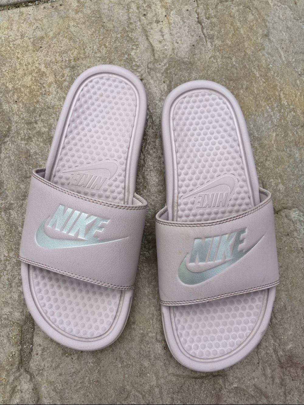 Nike Women’s Pale Purple Slide Sandals with Iridescent Logo
